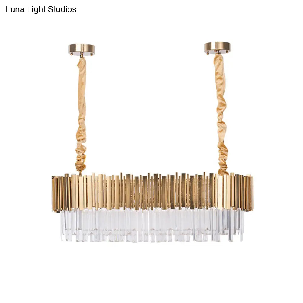 DecorBites™ Modern Oblong Island Pendant Lamp with Crystal Rods in Gold - 6/8 Light, 23.5"/31.5" Wide