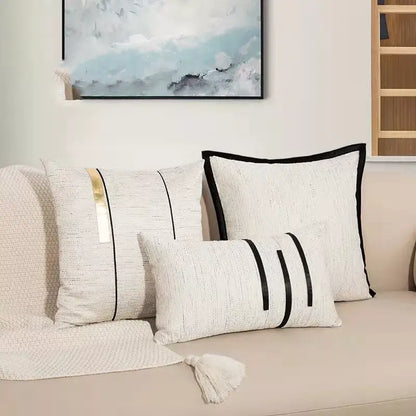 Modern off-white and gold black stripe jaquard cushion cover living room