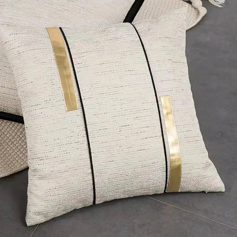 Modern off-white and gold black stripe jaquard cushion cover living room