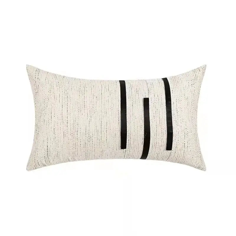 Modern off-white and gold black stripe jaquard cushion cover living room