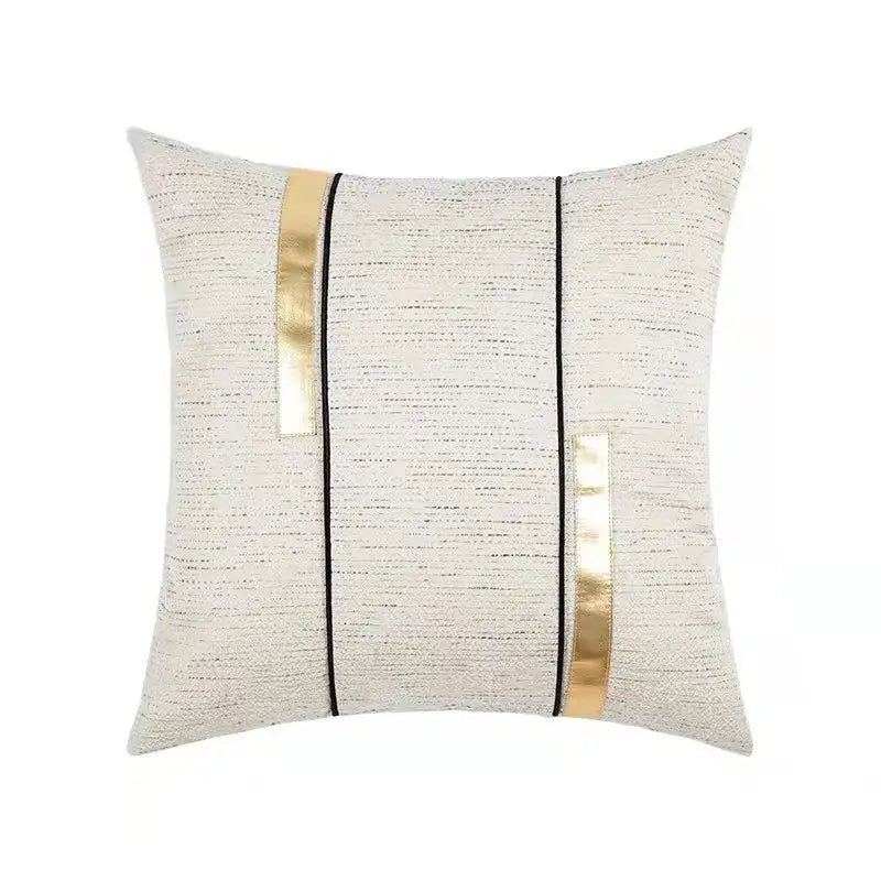 Modern off-white and gold black stripe jaquard cushion cover living room