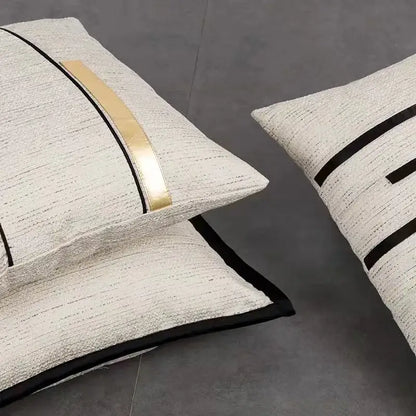 Modern off-white and gold black stripe jaquard cushion cover living room