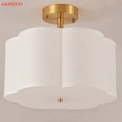 Modern off white textured fabric copper acrylic ceiling light bedroom