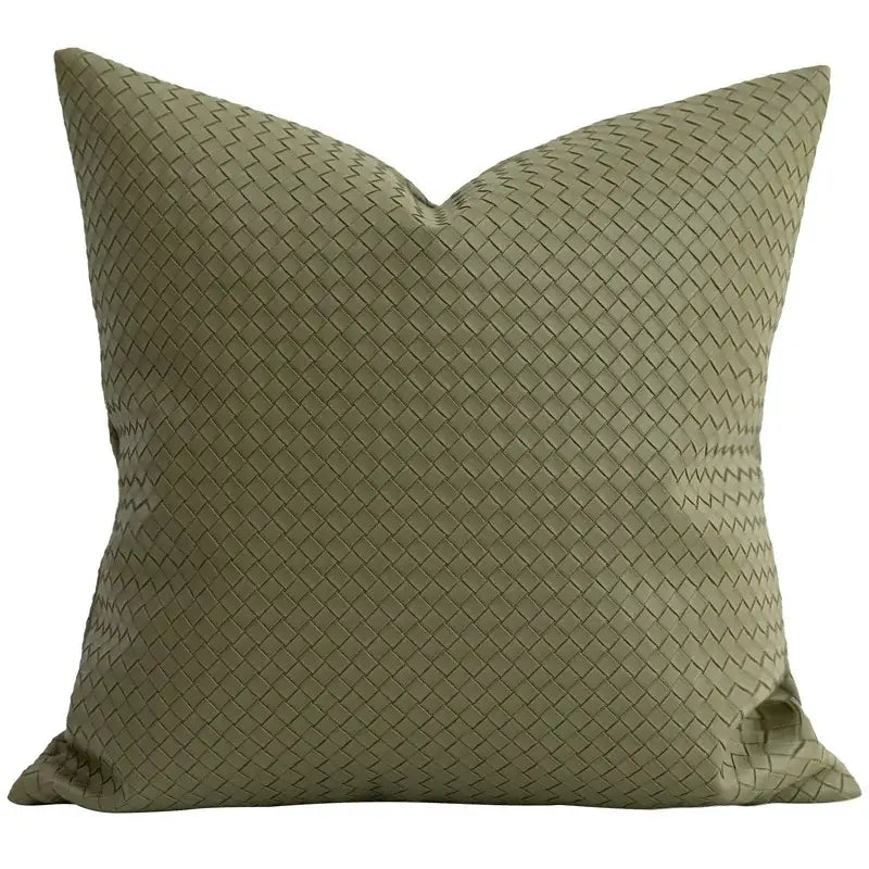 Modern olive green geometric faux leather pillow cover living room
