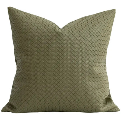 Modern olive green geometric faux leather pillow cover living room