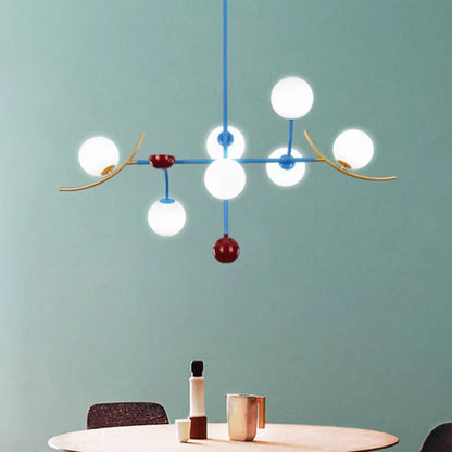 DecorBites™ Modern Opal Glass Ball Island Lighting- 7-Light Blue Finish Hanging Lamp Fixture for Dining Room