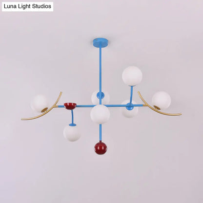 DecorBites™ Modern Opal Glass Ball Island Lighting- 7-Light Blue Finish Hanging Lamp Fixture for Dining Room