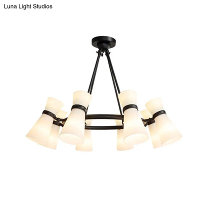 DecorBites™ Modern Opal Glass Chandelier - Wide Flare, 16 Bulbs - Black/Gold Pendant Light Fixture