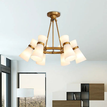 DecorBites™ Modern Opal Glass Chandelier - Wide Flare, 16 Bulbs - Black/Gold Pendant Light Fixture