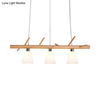 DecorBites™ Modern Opal Glass Chandelier with 3-Light Island Lighting in Wood for Dining Room