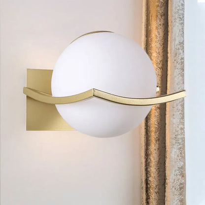 DecorBites™ Modern Opal Glass Globe Wall Sconce with 1 Light - Bedroom Lighting in Black/Gold