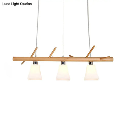 Modern opal glass island lighting in natural wood for dining room