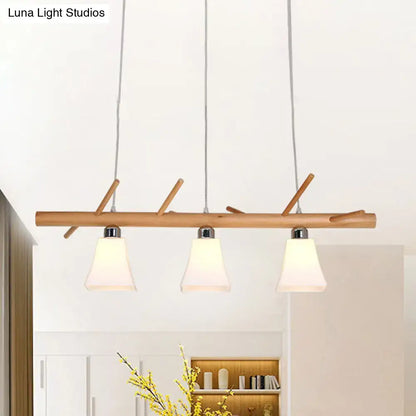 Modern opal glass island lighting in natural wood for dining room
