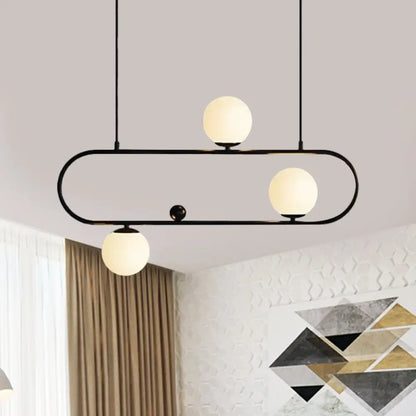 DecorBites™ Modern Opal Glass Oblong Chandelier – Ceiling/Island Light Fixture with 3/4 Black/Gold Lights for Dining Room