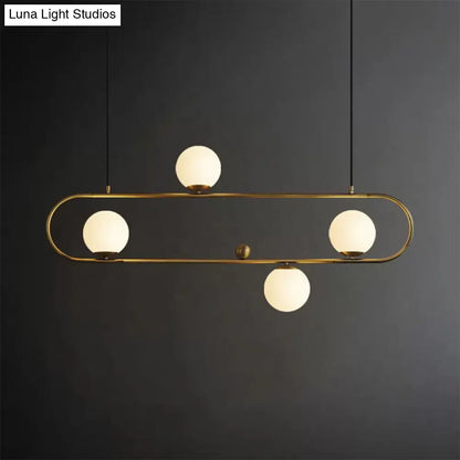 DecorBites™ Modern Opal Glass Oblong Chandelier – Ceiling/Island Light Fixture with 3/4 Black/Gold Lights for Dining Room
