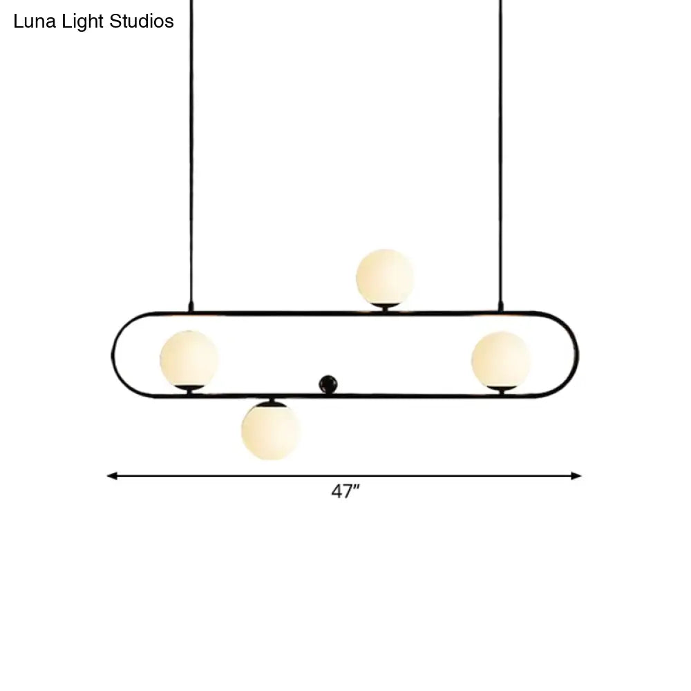DecorBites™ Modern Opal Glass Oblong Chandelier – Ceiling/Island Light Fixture with 3/4 Black/Gold Lights for Dining Room