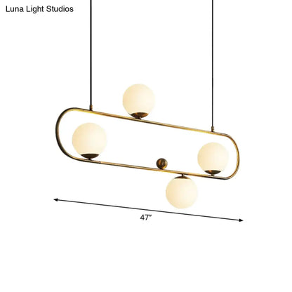 DecorBites™ Modern Opal Glass Oblong Chandelier – Ceiling/Island Light Fixture with 3/4 Black/Gold Lights for Dining Room