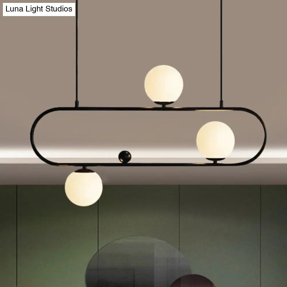 DecorBites™ Modern Opal Glass Oblong Chandelier – Ceiling/Island Light Fixture with 3/4 Black/Gold Lights for Dining Room