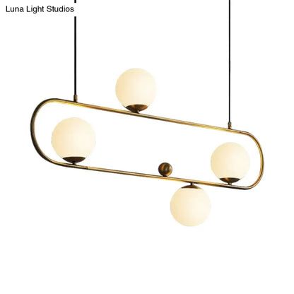 DecorBites™ Modern Opal Glass Oblong Chandelier – Ceiling/Island Light Fixture with 3/4 Black/Gold Lights for Dining Room