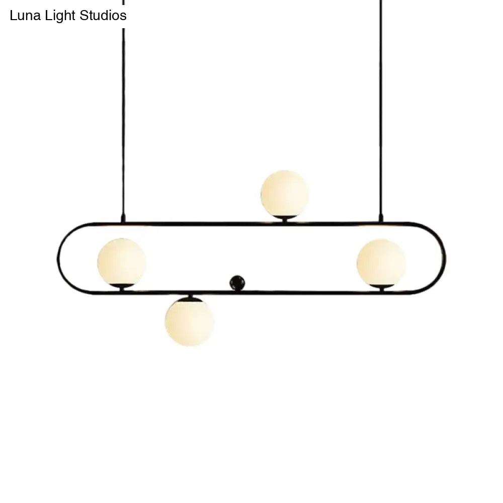 DecorBites™ Modern Opal Glass Oblong Chandelier – Ceiling/Island Light Fixture with 3/4 Black/Gold Lights for Dining Room