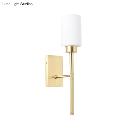 DecorBites™ Modern Opal Glass Tube Sconce - 1 Bulb Wall Light in Brass with Metal Pencil Arm