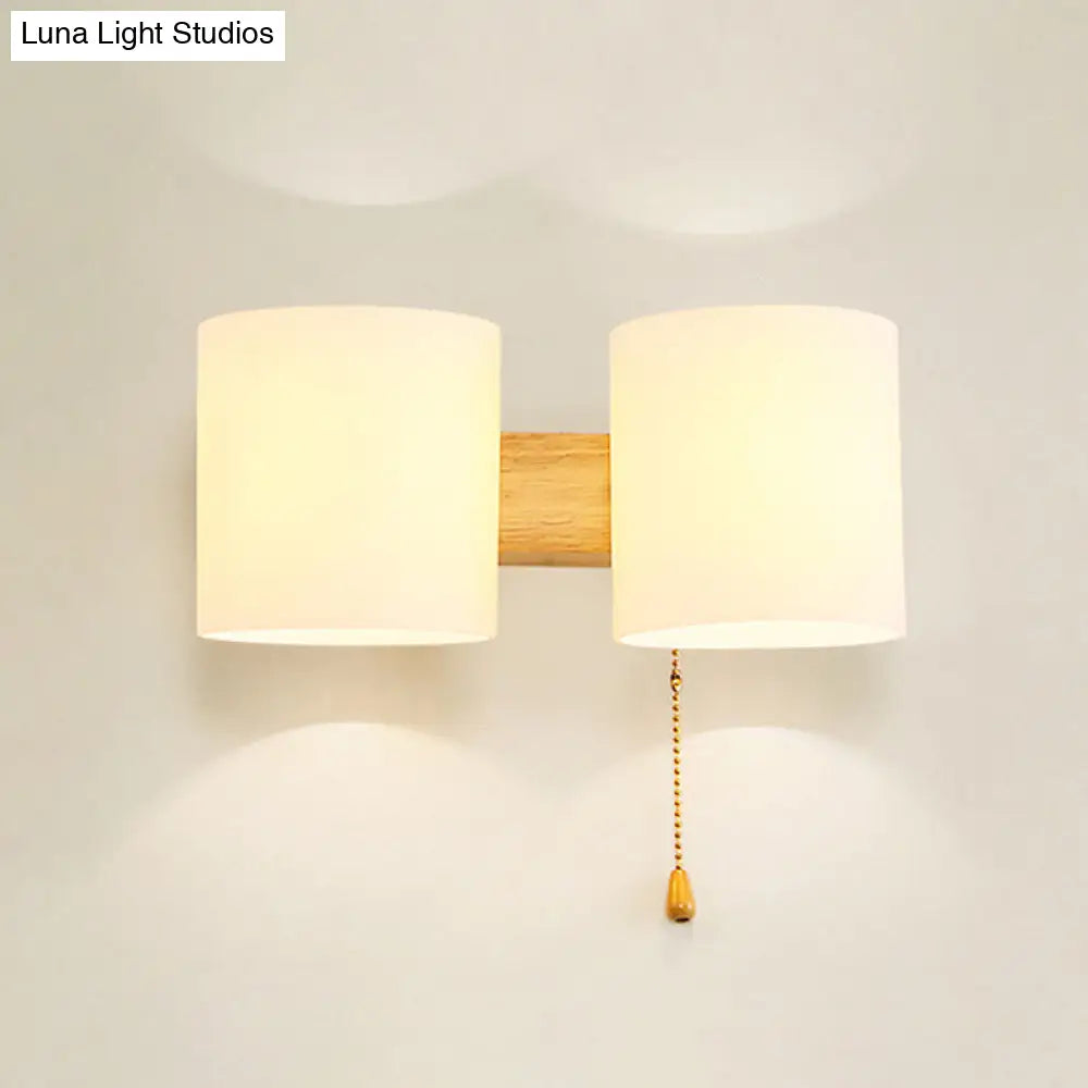 DecorBites™ Modern Opaline Glass 2-Light Wall Mount with Pull Chain - Beige