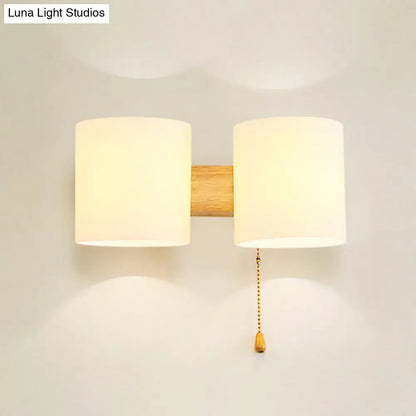 DecorBites™ Modern Opaline Glass 2-Light Wall Mount with Pull Chain - Beige