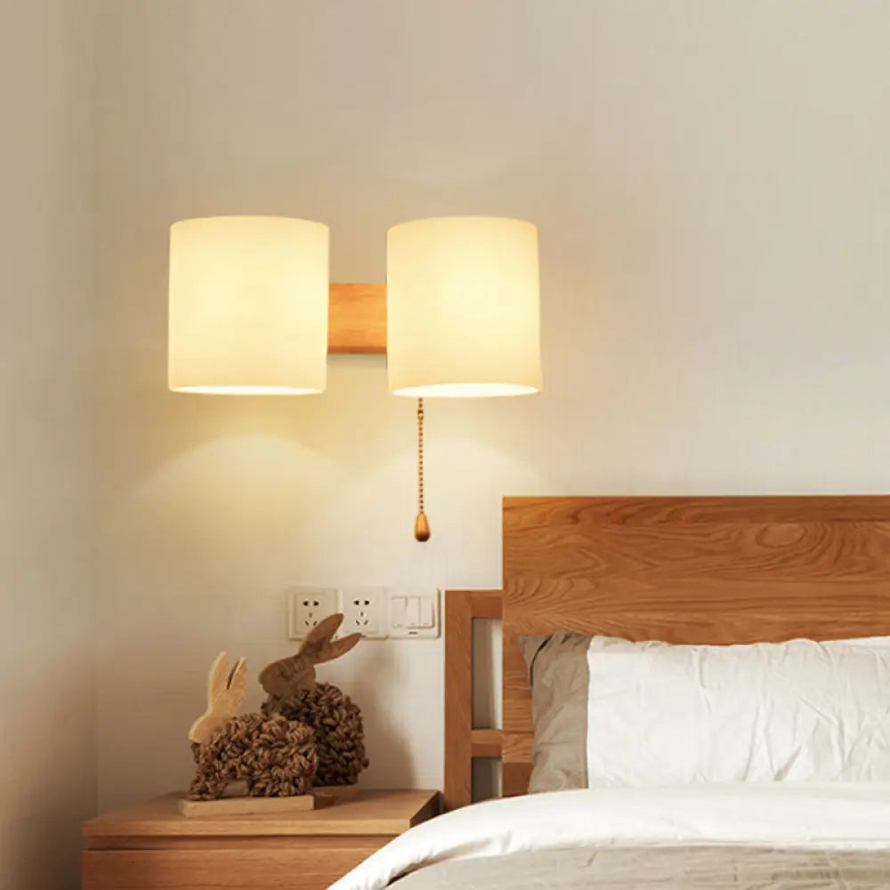 DecorBites™ Modern Opaline Glass 2-Light Wall Mount with Pull Chain - Beige