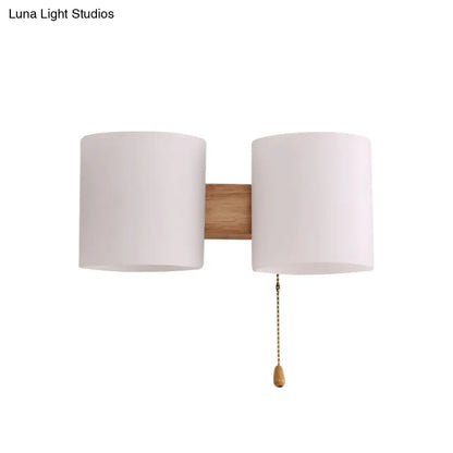 DecorBites™ Modern Opaline Glass 2-Light Wall Mount with Pull Chain - Beige
