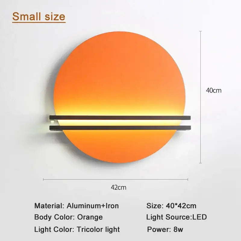 Modern orange and black circular wall lamp for bedroom