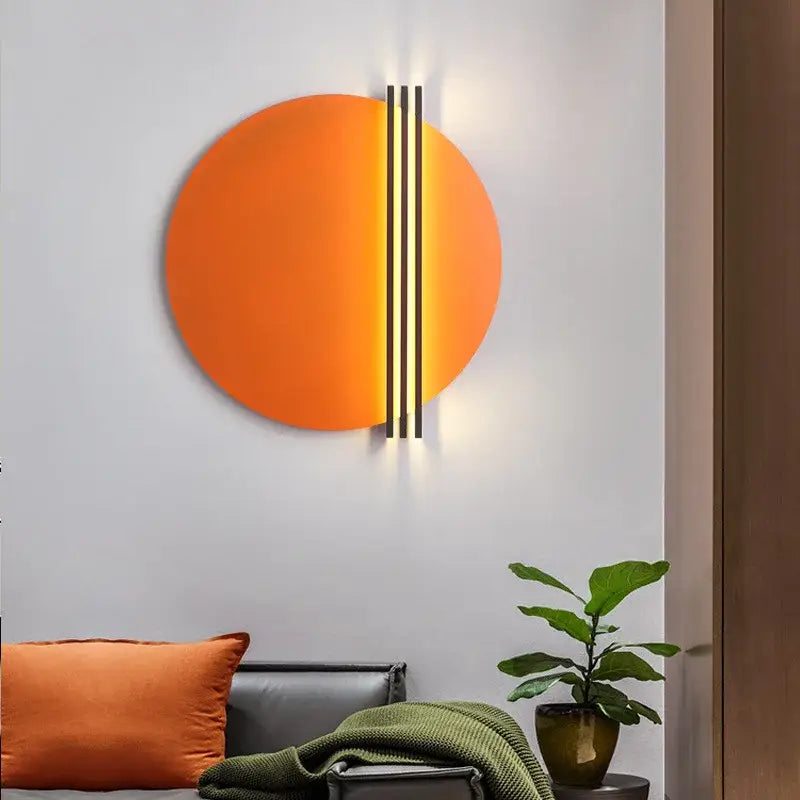 Modern orange and black circular wall lamp for bedroom