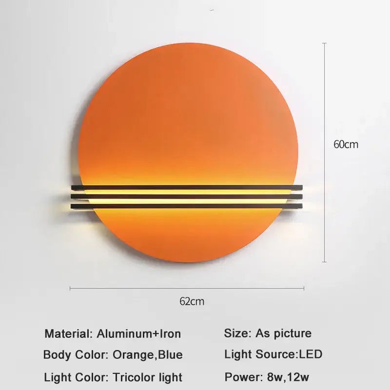 Modern orange and black circular wall lamp for bedroom