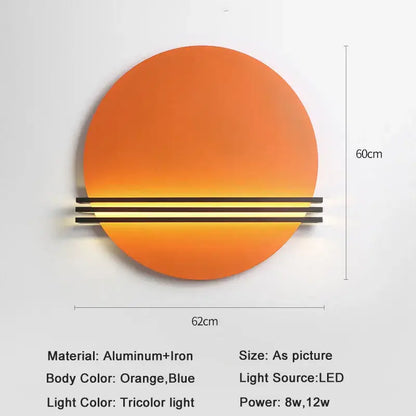 Modern orange and black circular wall lamp for bedroom