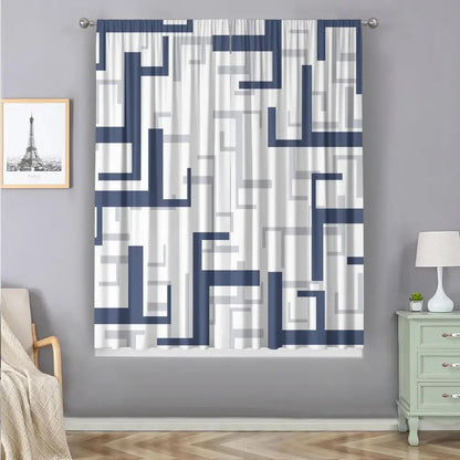 Modern orange and white geometric grid printed curtain set bedroom
