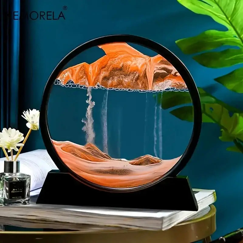 Modern orange & brown 3d moving sand art picture living room decor