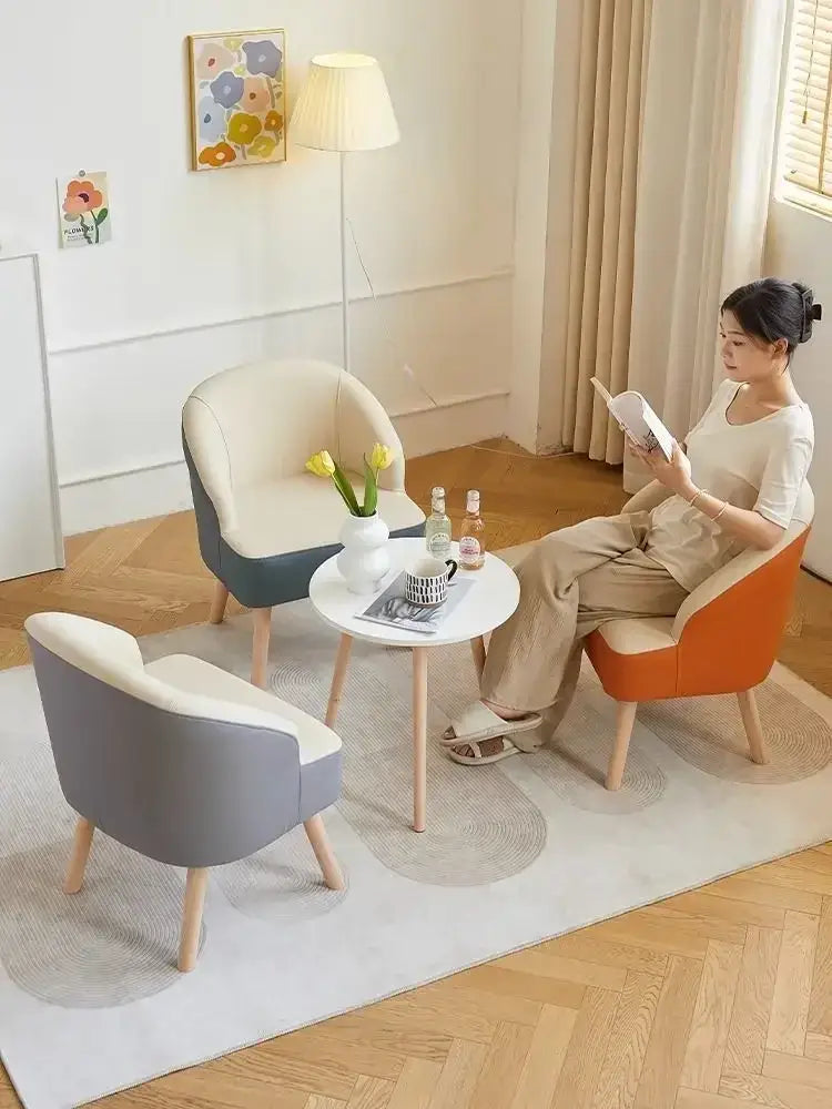 Modern orange & cream leather single sofa chair living room