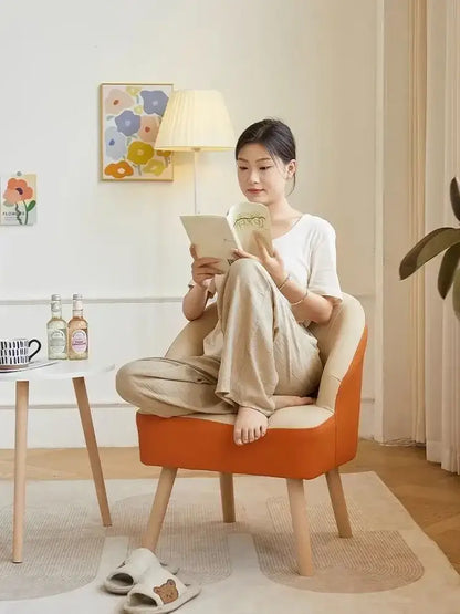 Modern orange & cream leather single sofa chair living room