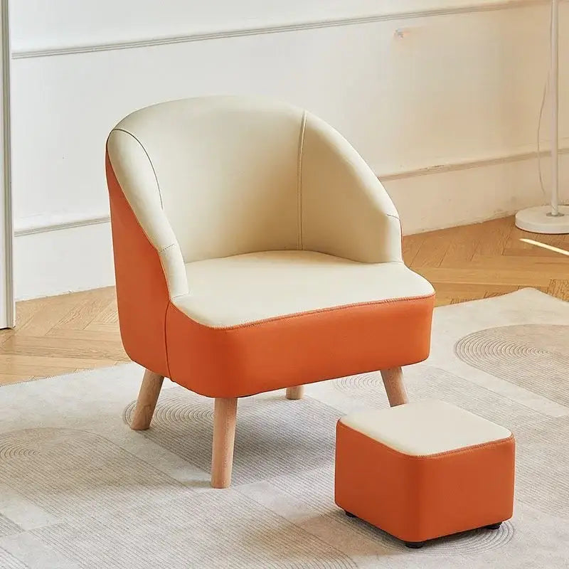 Modern orange & cream leather single sofa chair living room