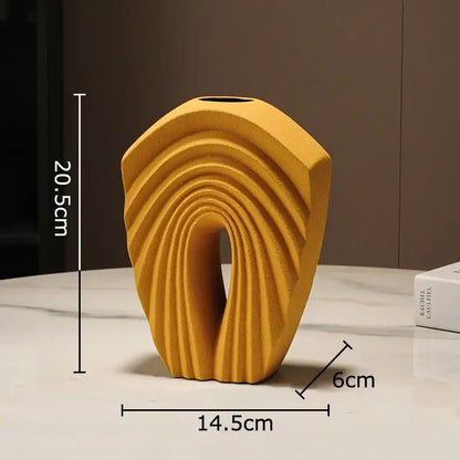 Modern orange geometric ceramic vase living room sculptural decor