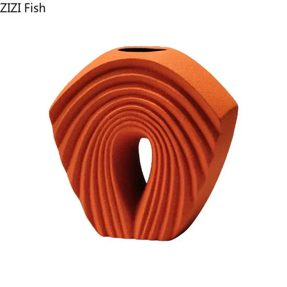 Modern orange geometric ceramic vase living room sculptural decor