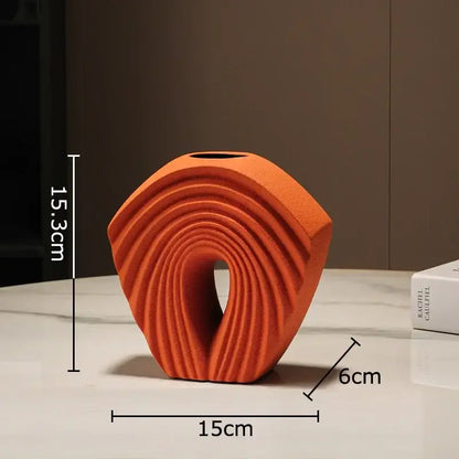 Modern orange geometric ceramic vase living room sculptural decor