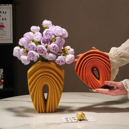 Modern orange geometric ceramic vase living room sculptural decor
