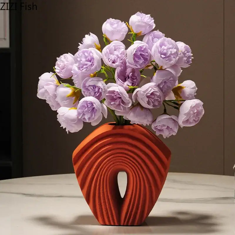 Modern orange geometric ceramic vase living room sculptural decor
