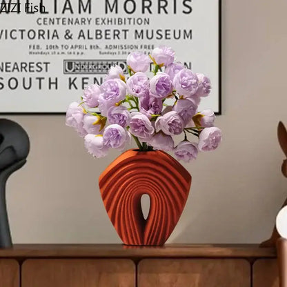 Modern orange geometric ceramic vase living room sculptural decor