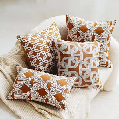 Modern orange & white jacquard crochet pillow covers living room
