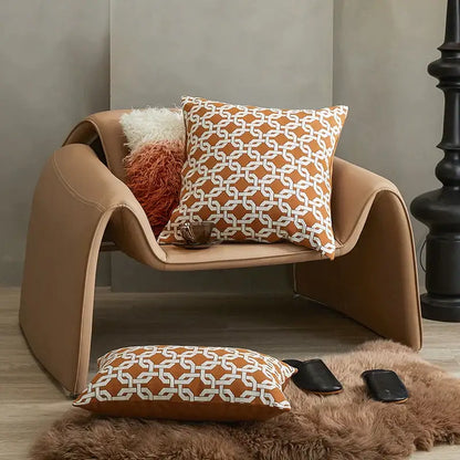 Modern orange & white jacquard crochet pillow covers living room