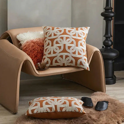 Modern orange & white jacquard crochet pillow covers living room
