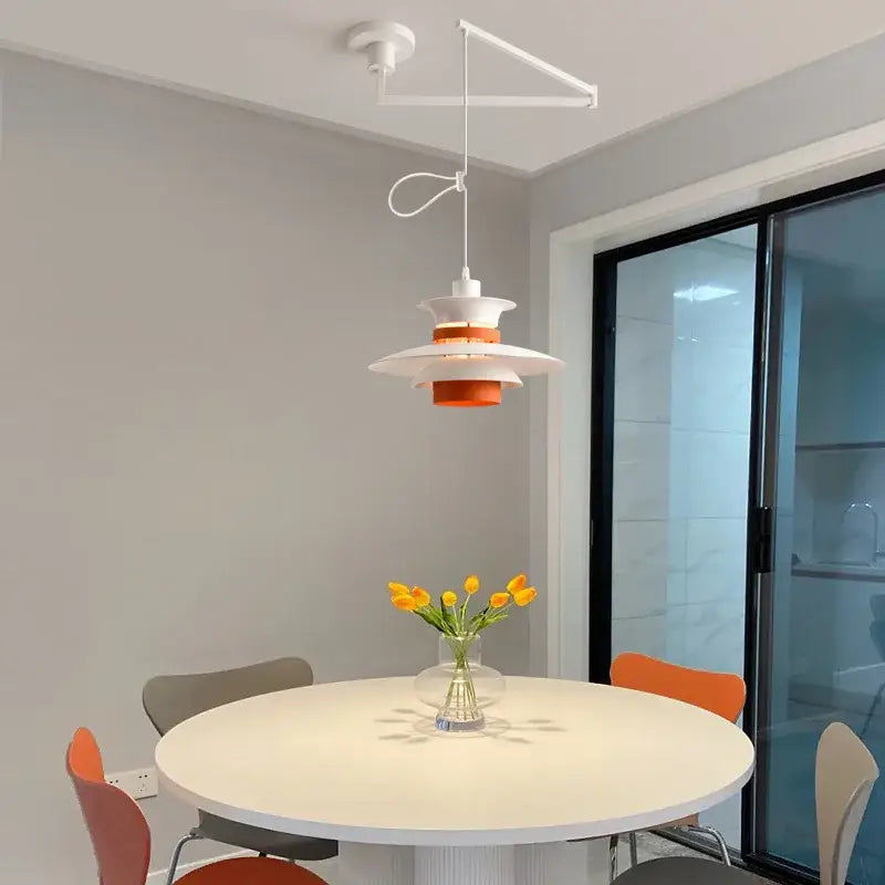 Modern orange & white tiered umbrella pendant light for kitchen