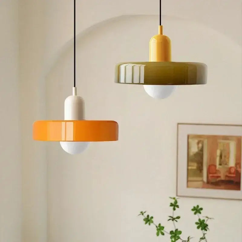 Modern orange & yellow glass led macaron ceiling chandelier kitchen