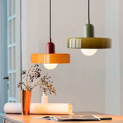 Modern orange & yellow glass led macaron ceiling chandelier kitchen